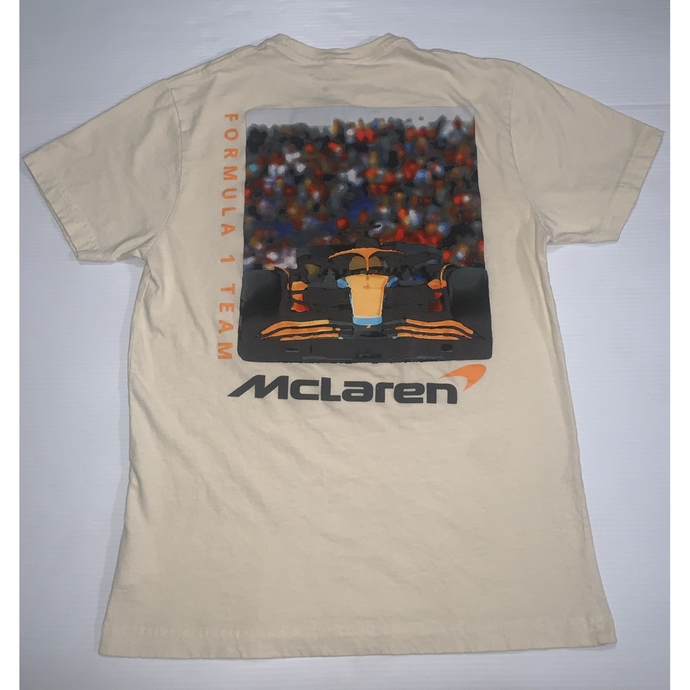 McLaren Formula 1 Team Graphic T-Shirt Mens Sz Medium Cream F1 Racing Tee Cotton